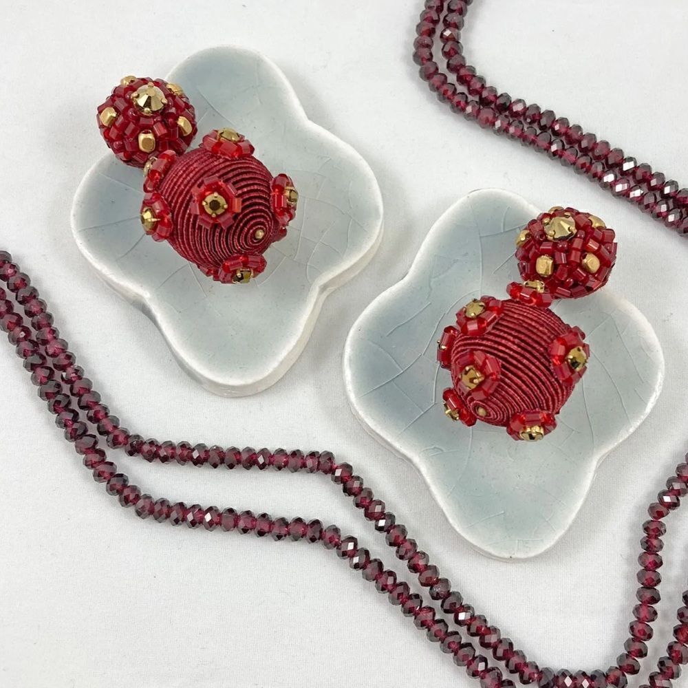 Suzanna Dai x Anthropologie Romanov Drop Earrings in Wine & Gold